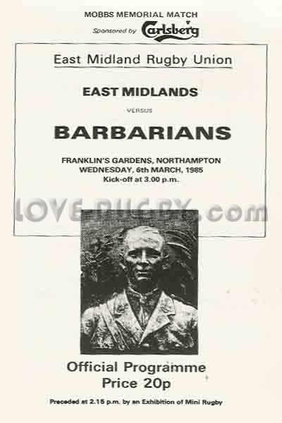 1985 East Midlands v Barbarians  Rugby Programme